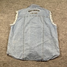 Vintage Y2K Harley Davidson V-Twin Power Denim Vest 2XL 28x32 Blue