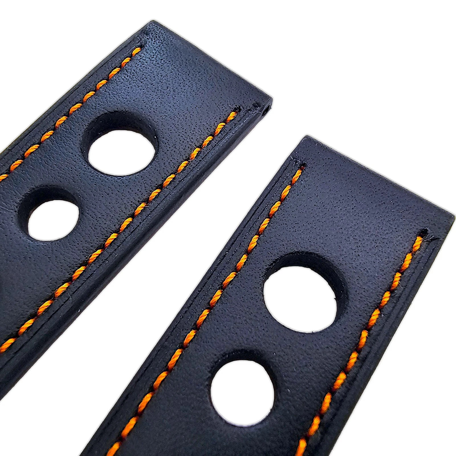 Premium Leather Watch Strap Band Rally Racing 18mm 20mm 22mm 24mm Black Orange