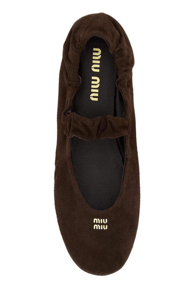 Bailarina plana de gamuza marrón oscuro MIU MIU nueva y auténtica Foto 4 de 4