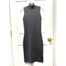 House of Harlow 1960 Metallic Mock Neck Bodycon Dress XS Side Slit Midi