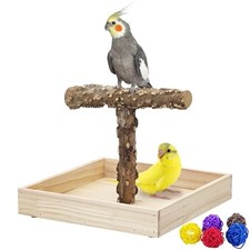Portable Bird Perch Stand with Potty Tray, Natural Wood 1. T-Shaped Bird Stand