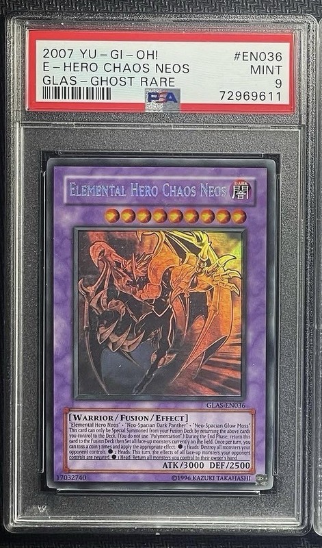 2007 Yu-Gi-Oh! Elemental Hero Chaos Neos GLAS Unlimited Ghost Rare PSA 9