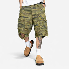 Men’s Camo Cargo Shorts Ripped Multi Pocket Loose Fit Casual Streetwear