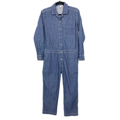 James Perse Denim Long Sleeve Boiler Suit Womens Sz 0 US XS Blue Slim Leg