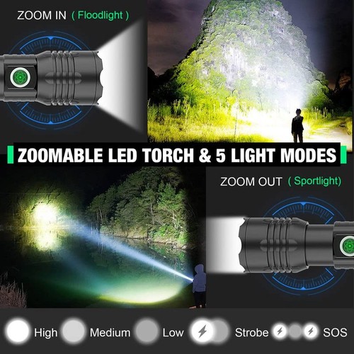 Linterna Pequeña Potente, Linterna LED Súper Brillante 8000 Lúmenes, Tipo-C Re... - Imagen 3 de 7