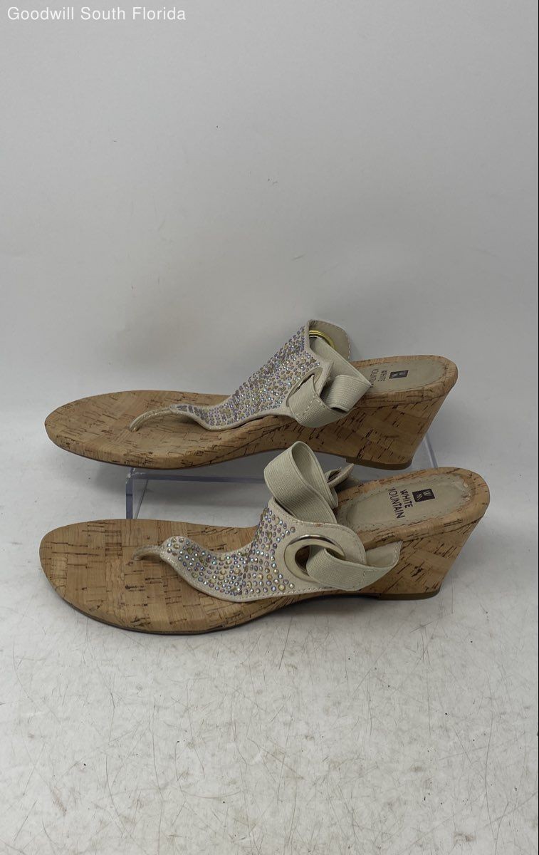 White Mountain Womens Aldon Gold Brown Wedge Heel Slingback Sandals Size 9.5M