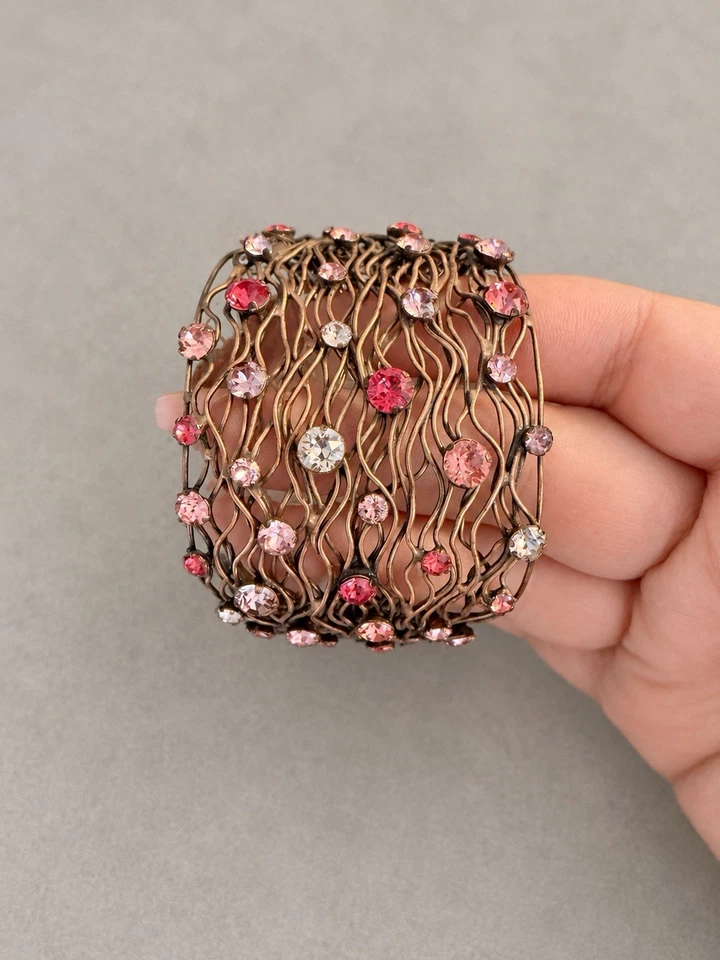 Konplott Armband Armreif Manschette bronze/rosa mit runden Steinen signiert - Bild 2 von 4