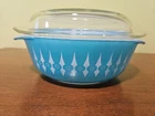 vintage Agee pyrex turquoise pickets CR-200 with lid