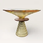Vintage DUNCAN & MILLER Amber Depression Glass Tiered Platter 7.5” Tall Wood