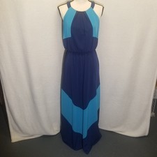 Vince Camuto 6 Dress Maxi Blouson Colorblock Blue Teal Office Career Preppy City