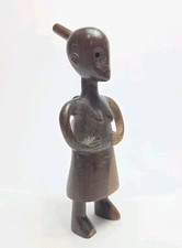 Vintage Hand Carved Wooden Figure Woman and Child Statue 8.5" Tall