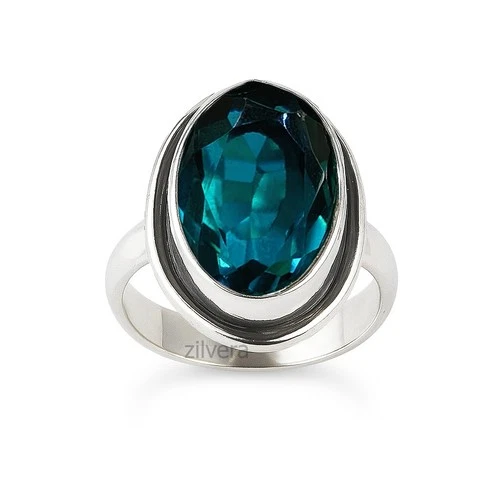 London Blue Topaz Ring Solid 925 Sterling Silver Vintage Designer Women Jewelry