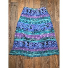 Vintage Alfred Dunner 12 Blue Purple Geometric Abstract Pleated Midi Skirt