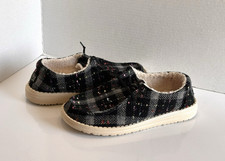Hey Dude Wendy Confetti Plaid Cozy Women's Sz 8 Black Multi Lined Fleece Slip-On