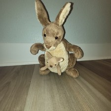Gund 12  Kangaroo w/ Joey Plush Stuffed "Pockets" Mom  Baby