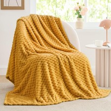 BEDELITE Fleece Blanket - 3D Jacquard Decorative Mustard Yellow Throw Blanket...