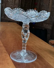 American Brilliant Period (ABP) Cut Glass Crystal Compote Pedestal Dish 7.25”