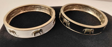 2 Lucky Elephant Ecru Enamel Hinged Bangle Bracelet 2 1/4" Inside Measurements