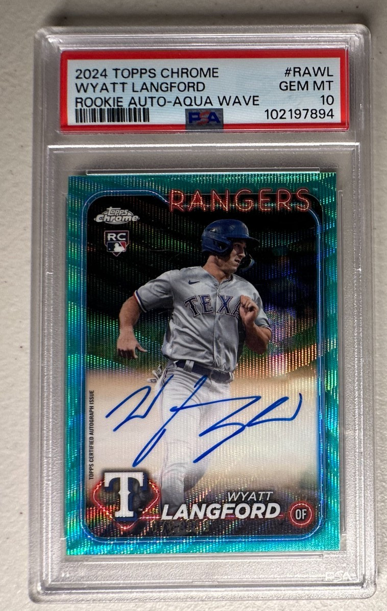 2024 Topps Chrome Wyatt Langford RC Aqua Wave Auto 076/199 PSA 10 #RA-WL Gem 🔥