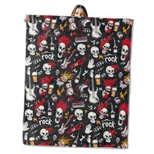 Throw Blanket for Girls Boys Kids Adults, 50x60 in, 50"x60" Punk Rock Skull