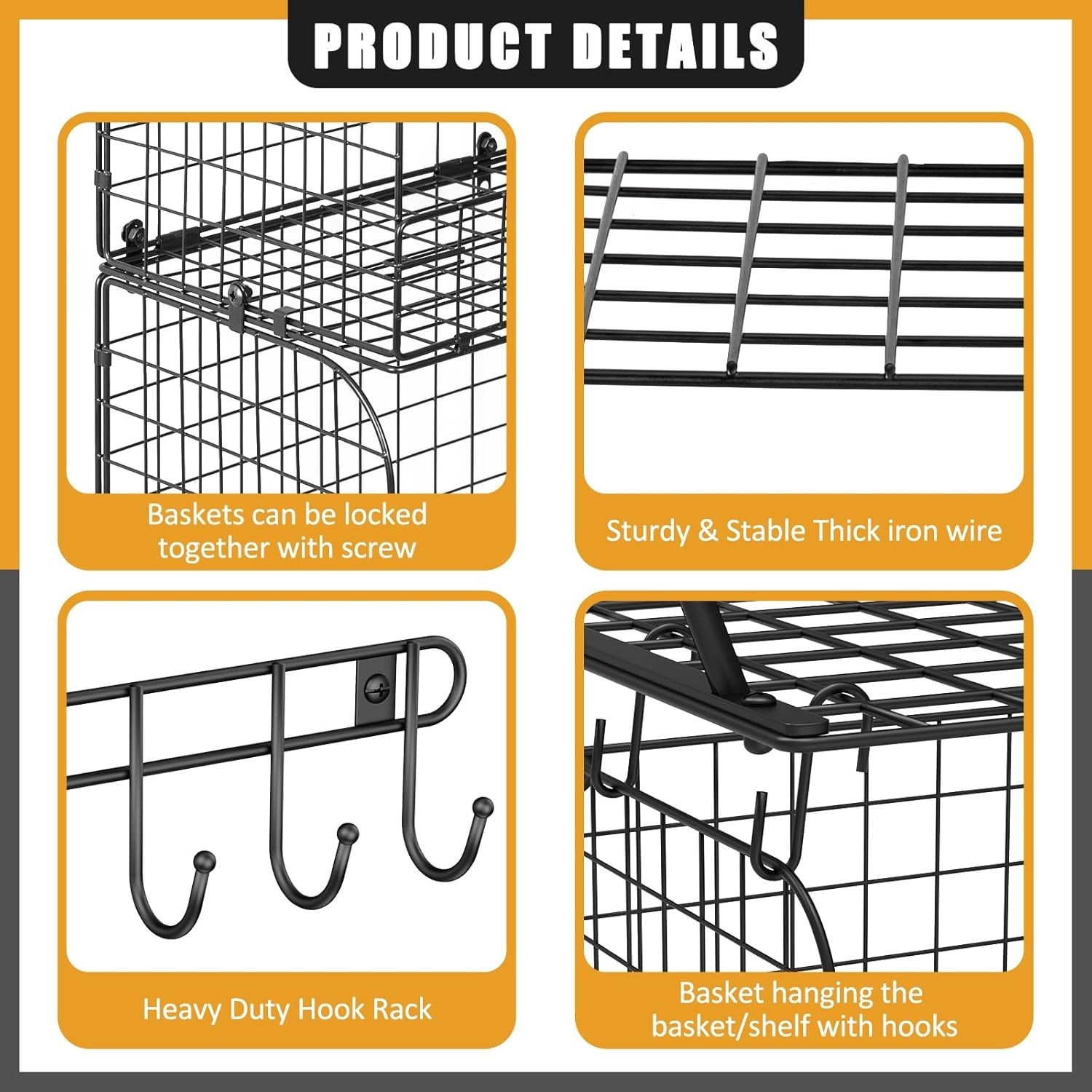 2 Pack Garage Shelves Wall Mounted with Wire baskets, Heavy Duty Garage Wall ...
