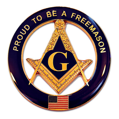 Proud to be a Freemason Round Masonic Auto Emblem - [Blue & Gold][3'' Diameter]