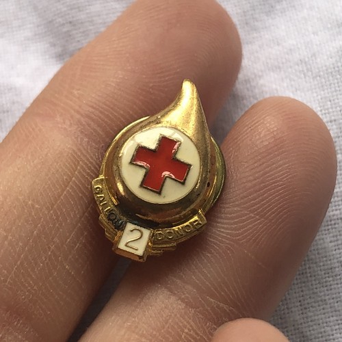 Red Cross Pinback 2 Gallon Donor Gold Tone Blood Droplet Lapel Hat Pin ...