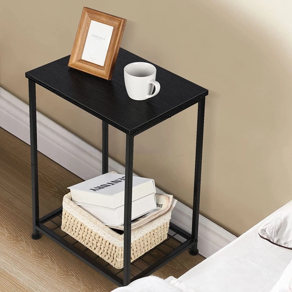 2PCS Nightstands Small Bedside Desk with Storage Shelf for Bedroom Living Room - Image 4 of 4