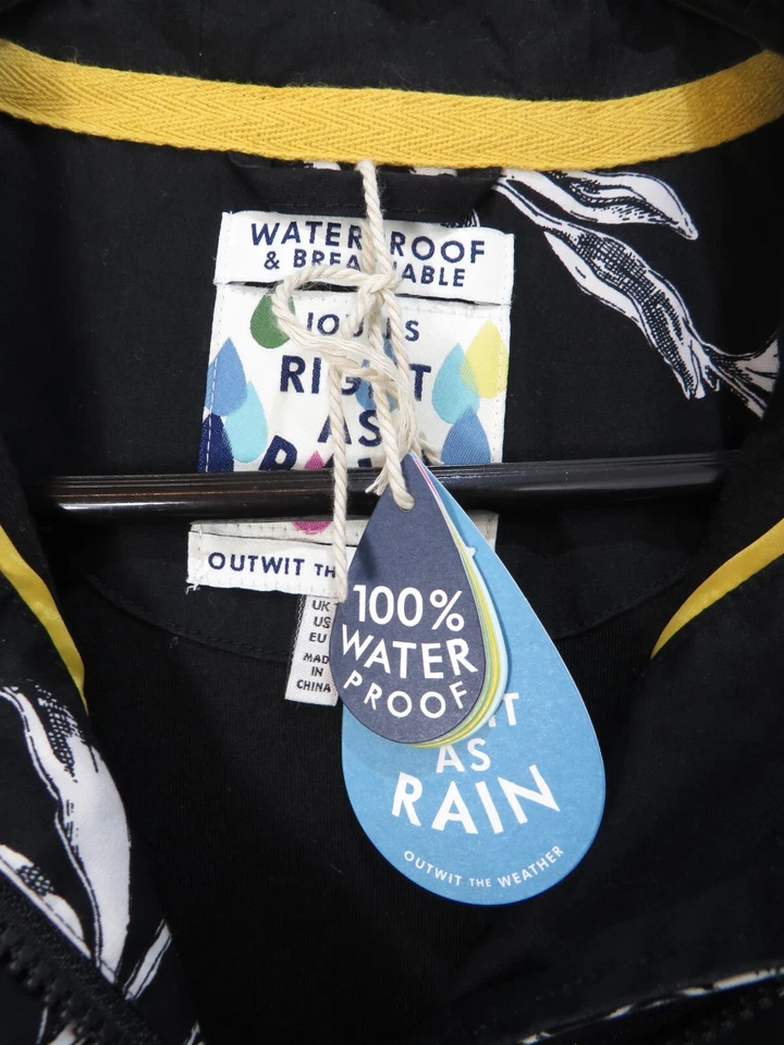 BNWT Joules Ladies Black & White Floral Right As Rain Waterproof Coat - Size 10 - Image 2 of 4