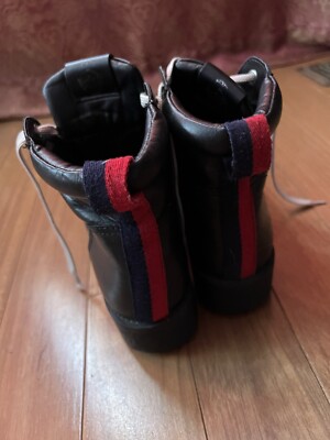 Steve Madden Womens BAM Combat Boots Leather Black Red Size M Platform  USED