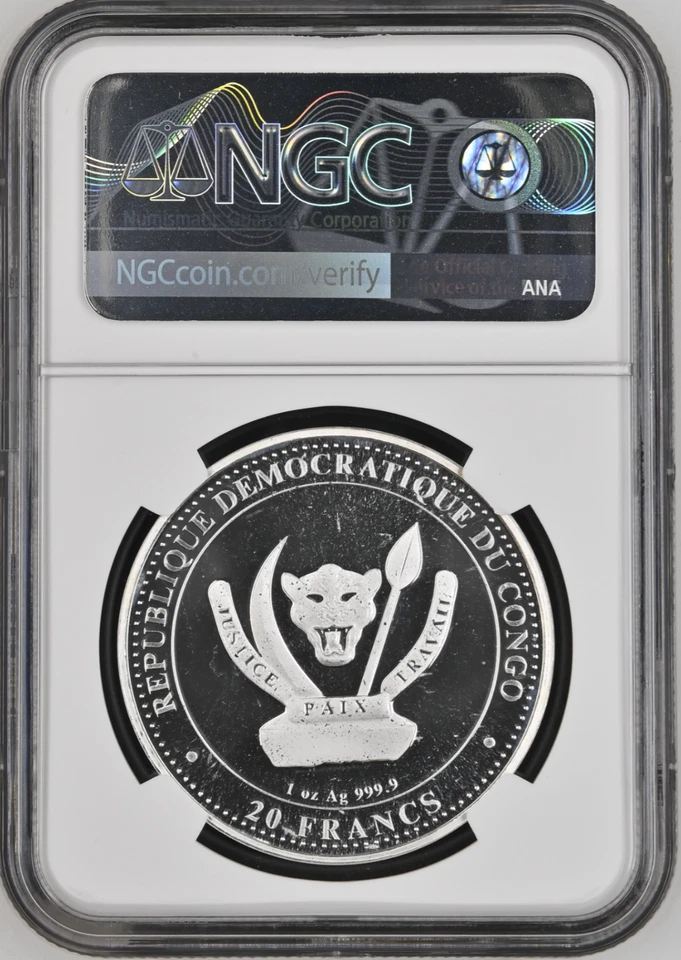 2022 CONGO D.R. 20F  1 OZ $2 PREHISTORIC LIFE - LIOPLEURODON - NGC MS69 - SILVER - Image 2 of 4