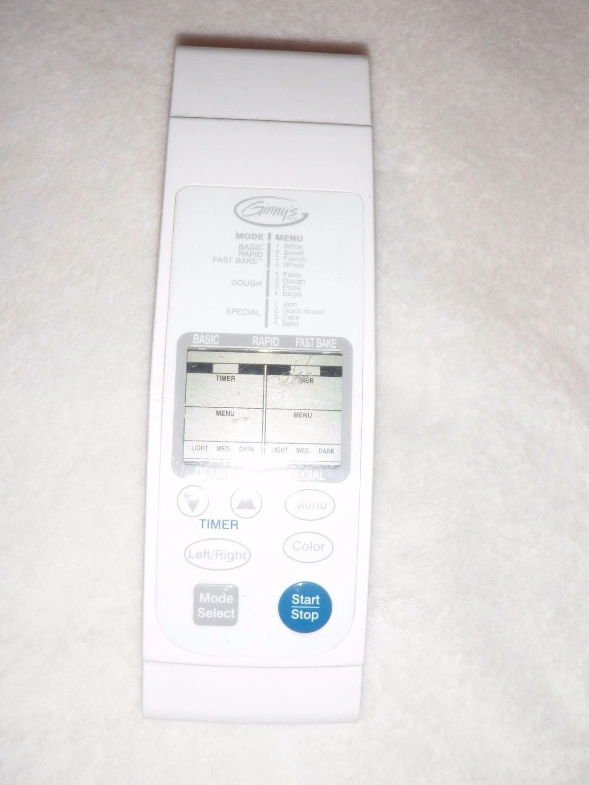 Ginny's Bread Maker Machine Control Panel For Model GBR2W