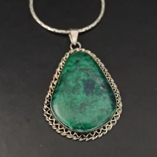 Vintage Eilat Necklace Green Israel National Stone King Solomon Teardrop Silver