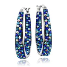 Blue & Aqua Crystal Ombre Inside-Out Oval Hoop Earrings