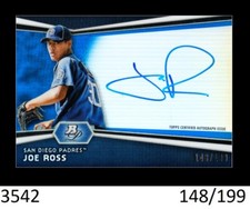 1-2012 BOWMAN PLATINUM BLUE REFRACTOR AUTO JOE ROSS NATIONALS 148/199 