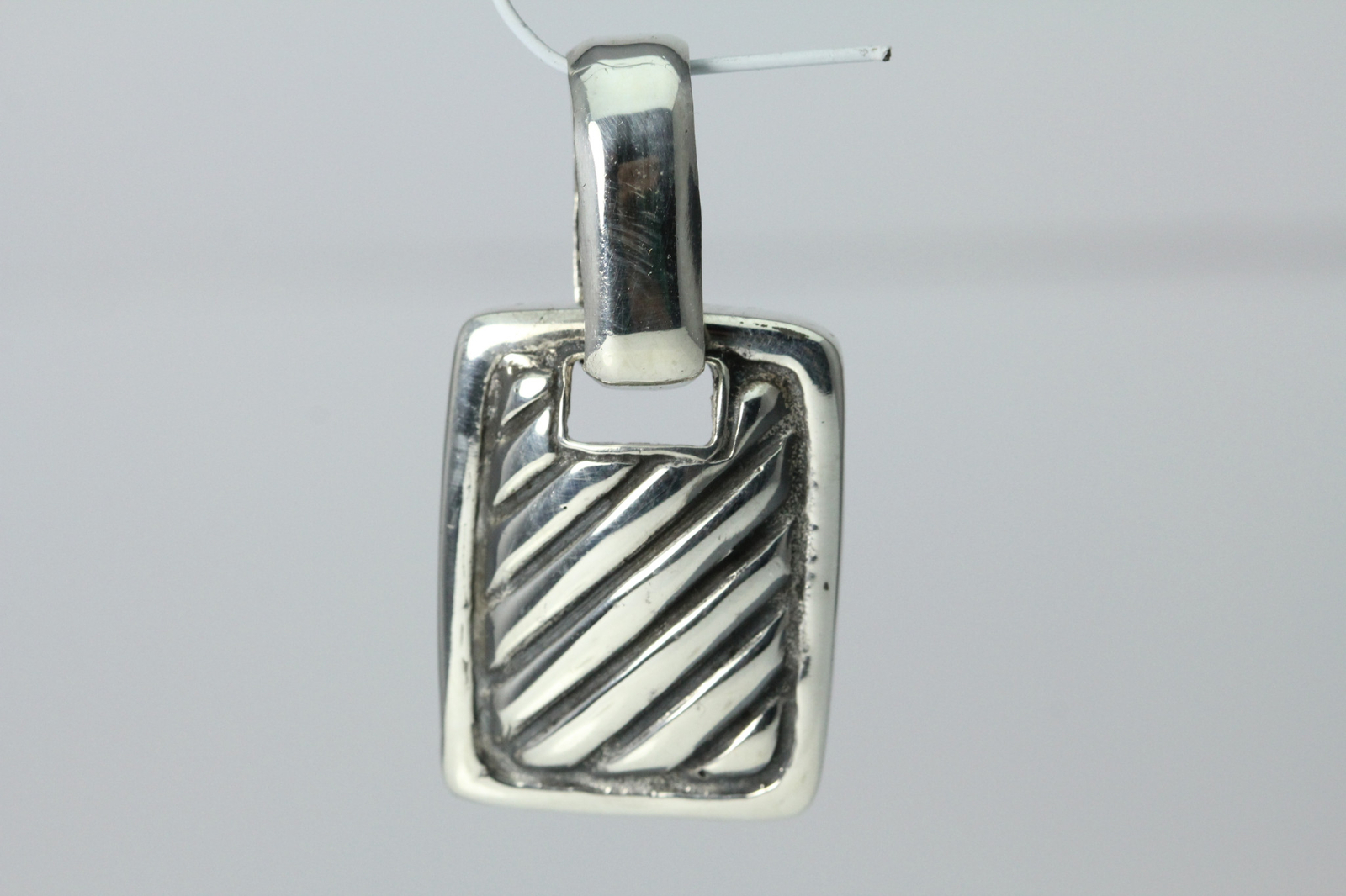 925 SS Large Rectangular Ribbed Pendant with D-Ri… - image 3