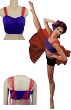 Lot of 20 Mystere "Crop Tops Only" ADULT Dance Costume Purple Velvet w/Red Tulle
