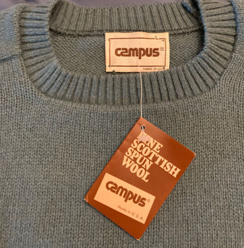 Vintage Scottish Spun Wool Sweater Blueish Green Campus Emo Grandpa Style NWT - Picture 2 of 6