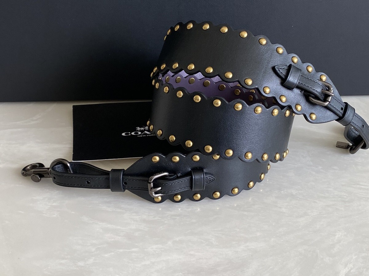 COACH SCALLOPED BLACK / PURPLE LEATHER RIVETS NOVELTY STRAP 76551 EUC Novelty Strap Coach Wallet Strap Red Strawberry Metal Bag  main image 3