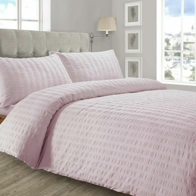 Seersucker Pintuck Duvet Cover And Pillowcase Bedding Set Pink