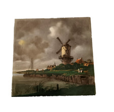 Superbe carreau vintage / Hyland / Années 1950 / Le moulin à vent de Wijk Duurst