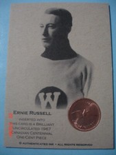 1967 Authenticated Ink (Canadian Centennial Cent) "Coin Card"...Ernie Russell!