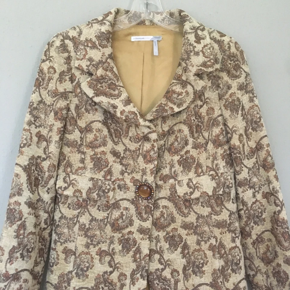 Classiques Entier S 小号米色外套金色珠光锦缎琥珀色纽扣衬里 — 第 2/4 张图片