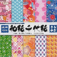 Japanese Origami Folding Paper 6" (15cm) Washi Chiyogami Set Assorted 100 Sheets