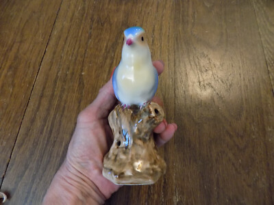 Vtg Fukagawa Arita Vtg Bird Green Blue Crest Figure on branch