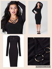 NWT Black Fitted Stretch Evening Cocktail Party Club Day Dress UK 20