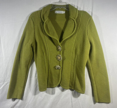 Willow Open Knit Cardigan Sweater Cropped Snap Closure Green Size S Made In  USA