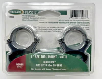 Weaver 49063 Quad Lock Rifle Scope Ring 1 Inch Matte 50mm USA See