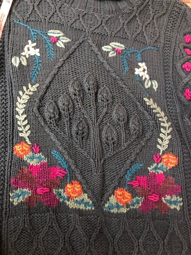 LL Bean Size Medium Chunky Knit Green Embroidered Sweater Pullover Vintage 90s - Picture 21 of 23