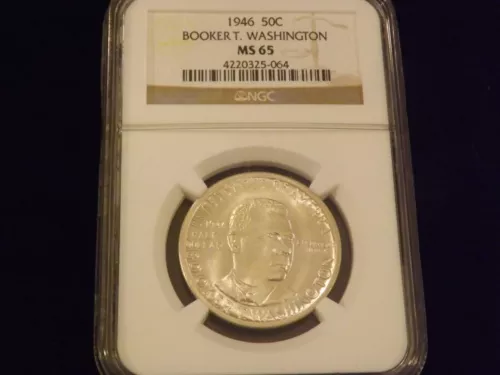 1946 S    50 C   Booker T  washington     NGC    MS 65